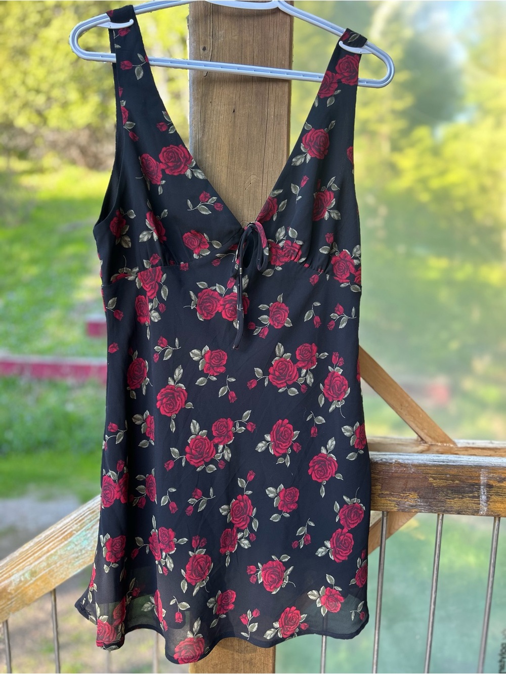 Garage Black Slip Dress with Red Rose Print • Medium